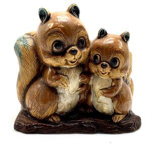 Vintage Squirrels Chipmunk Planter Ceramic Brown Home Decor